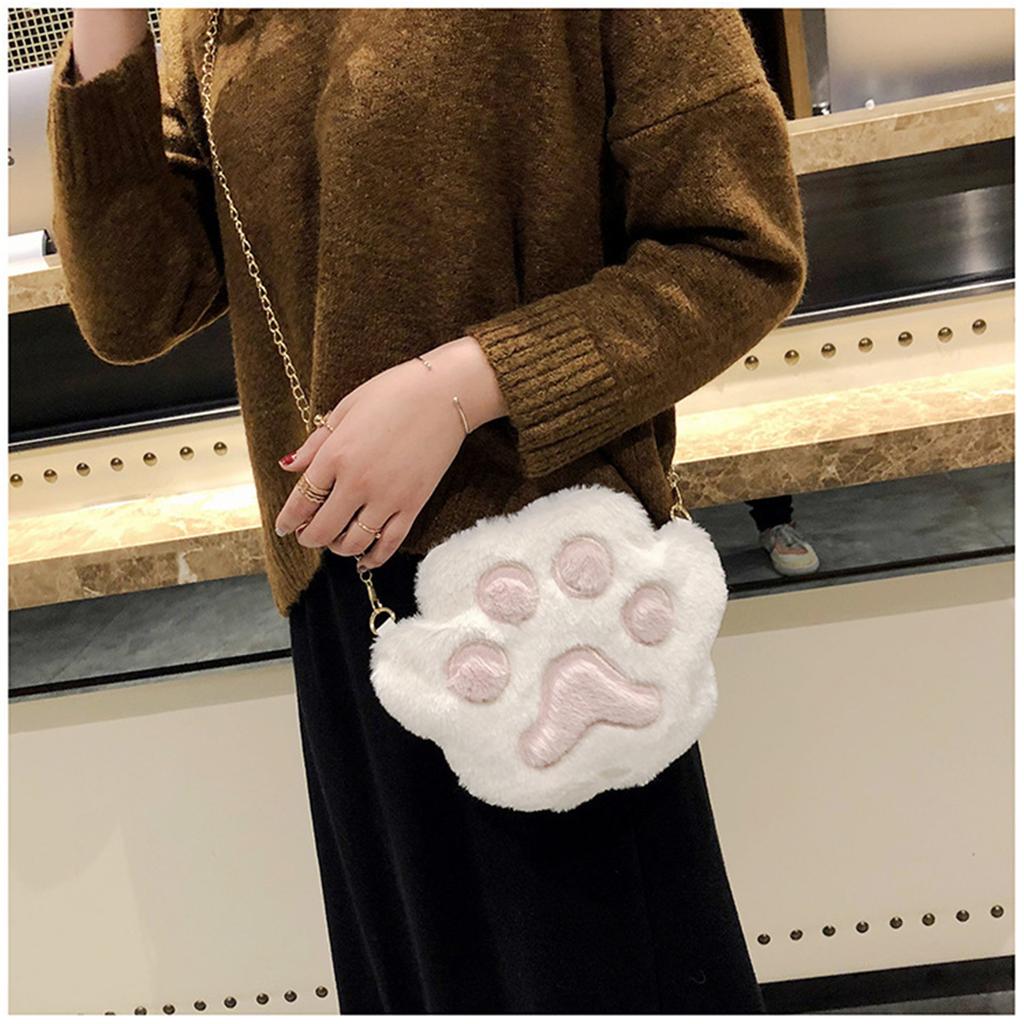 Cute Bear Paw Girls Chain Zipper Shoulder Bag Lovely Children'S Soft Plush Coin Purse Baby Boys Accessories Small Crossbody Bags