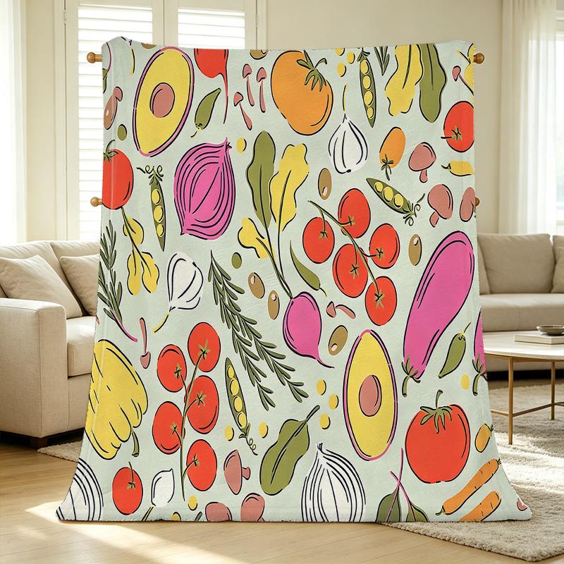 Soft Flannel Fleece Blanket, Vegetable Themed Machine Washable Cozy Warm Throw for Home Sofa, Office Nap, Christmas Halloween Use