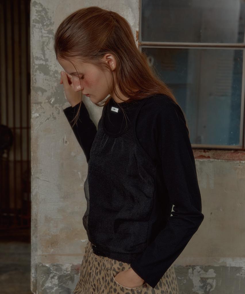 Leteoli Long Sleeve Bustier Layered T-Shirt_Black