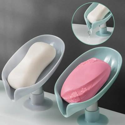 Portable Anti-slip Soap Holder Leaf Shape Bathroom Shower Soap Dish Kitchen Drain Sink Sponge Storage Rack Suction Cup Tray