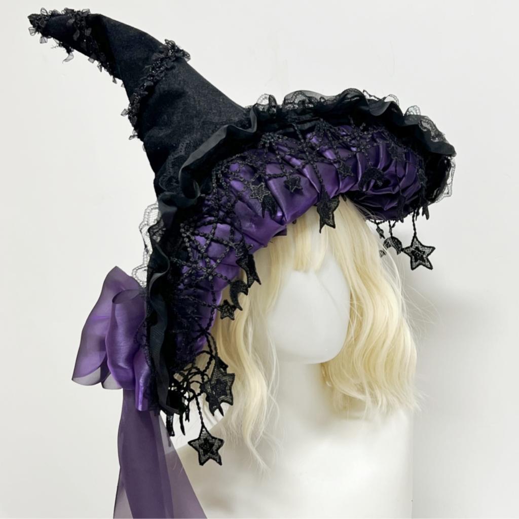 Children Adults Halloween Witch Hat Women’s Girls Gothic Handmade Bowknot Fleece Lace Lolita Princess Ladies Wizard Hat