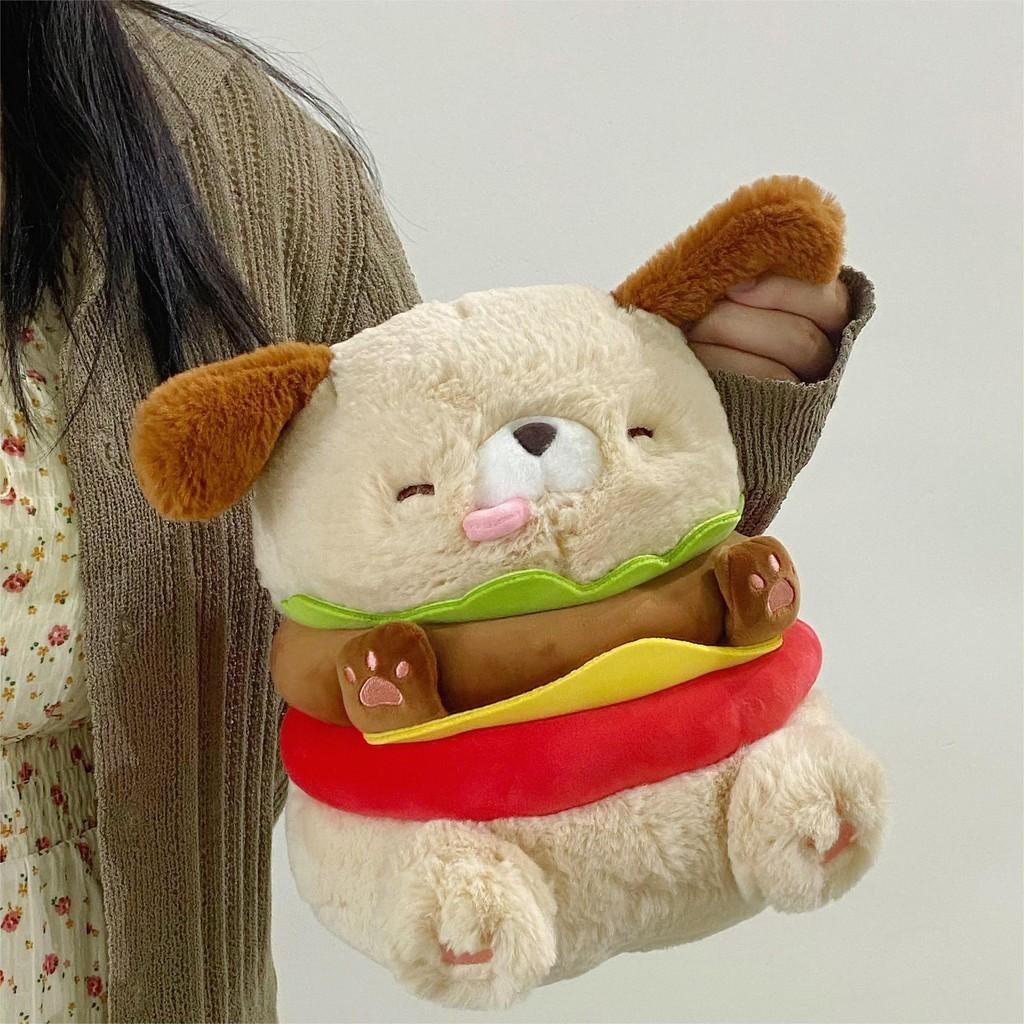 Hamburger Dog Soft Short Fur Plushie Cushion For Girls Bedroom Decor