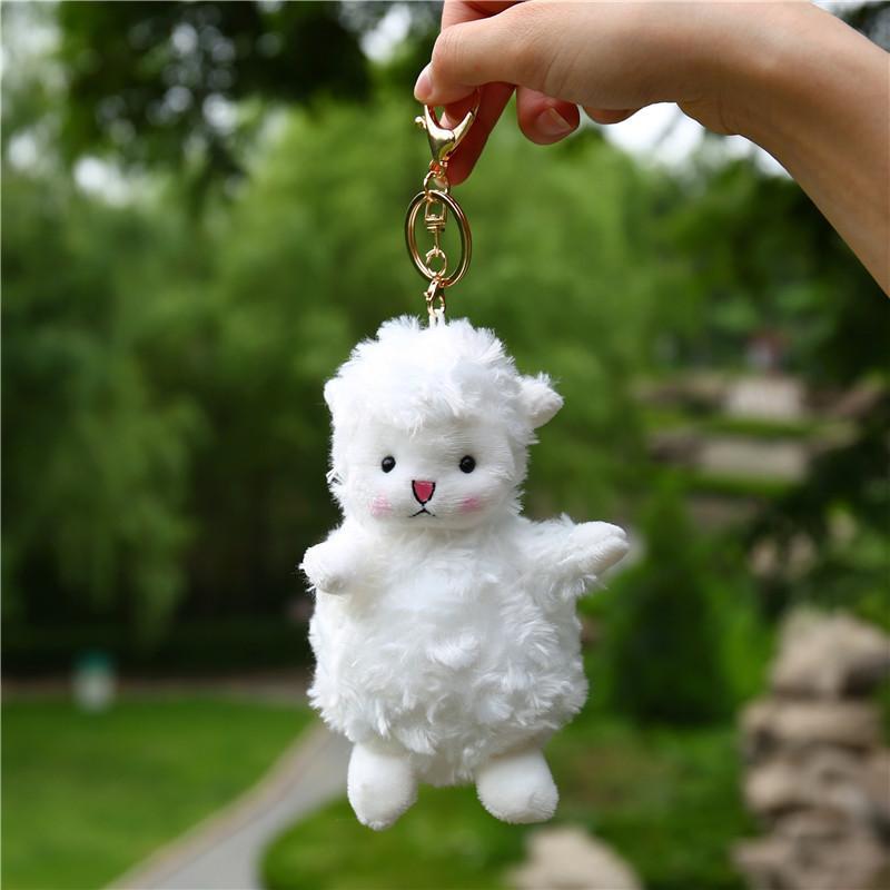 Cute Fluffy White Plush Sheep Keychain Soft Bell Backpack Pendant Gift For Kids Friends