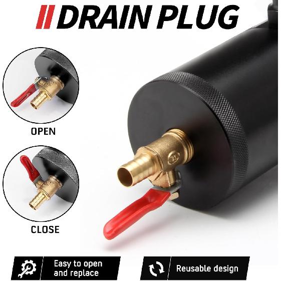 Universal 150Ml Car Oil Catch Can Kit Reservoir Tank, Compact Baffled 3-Port Oil Separator 2 Inlets 1 Outlet Black With Breather Filter + Drain Valve
