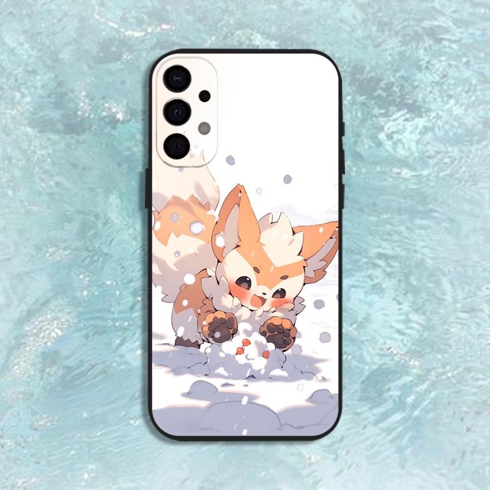 Süße Cartoon-Tierfuchs-Handyhülle für Samsung S25, S24, S21, S22, S23, S30, Ultra, S20, Plus, Fe, Lite, Note, 10, 9, 5G Schwarze Hülle