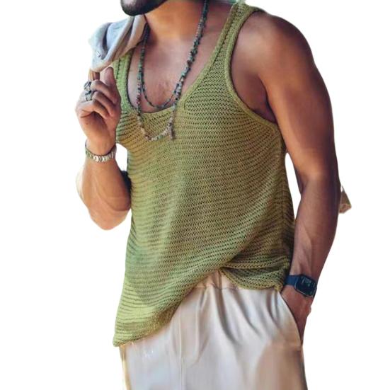 

Мужской жилет, сексуальный U-образный вырез, дышащая мужская летняя майка, чистый цвет, мужской жилет, мужская майка, мужская одежда M зелёный