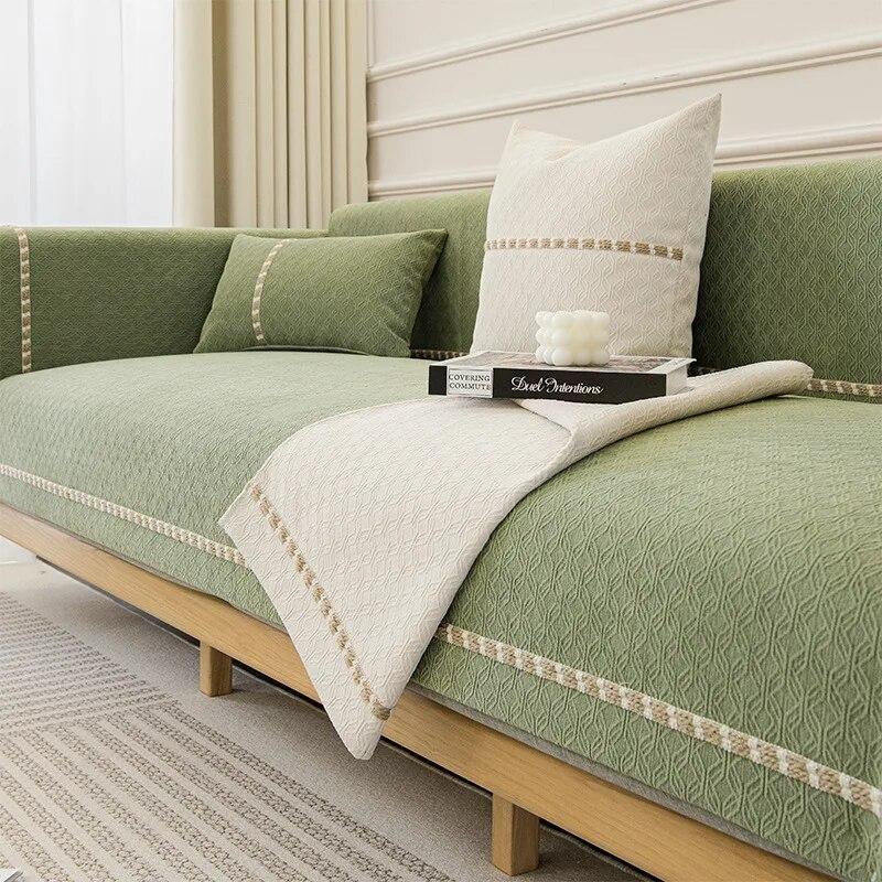 Chenille-Sofakissen für Wohnzimmer, nordisches Sofa-Handtuch, Matte, rutschfeste Couch-Abdeckung, L-Ecksofa, Handtuch, Sitzpolster, Schnur, Gurtband