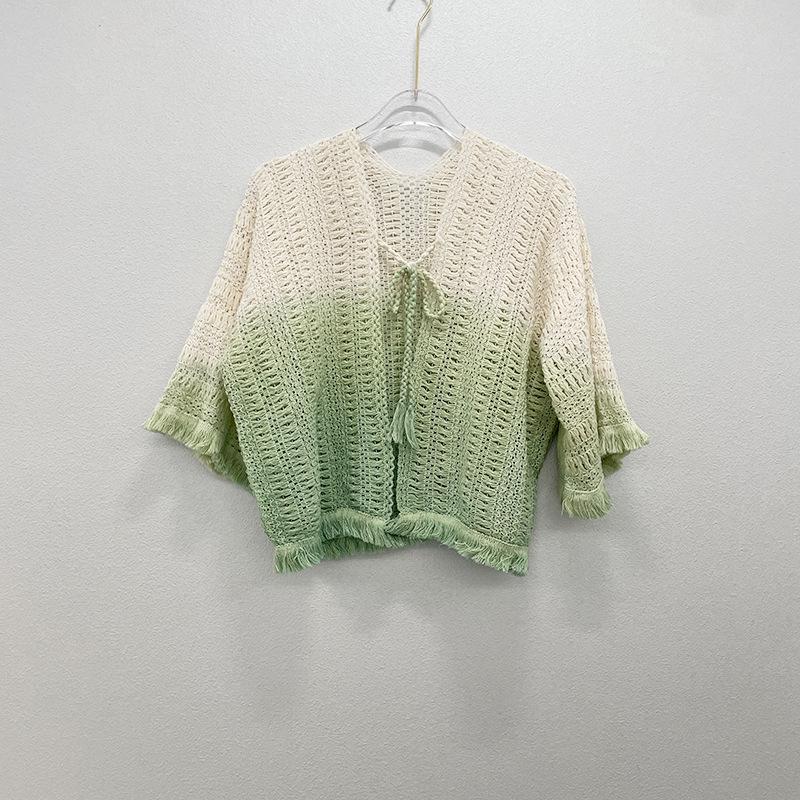 Gradient Tie-Dye Ethnic Shawl Cape - Knitted Women's High-End Travel Outerwear