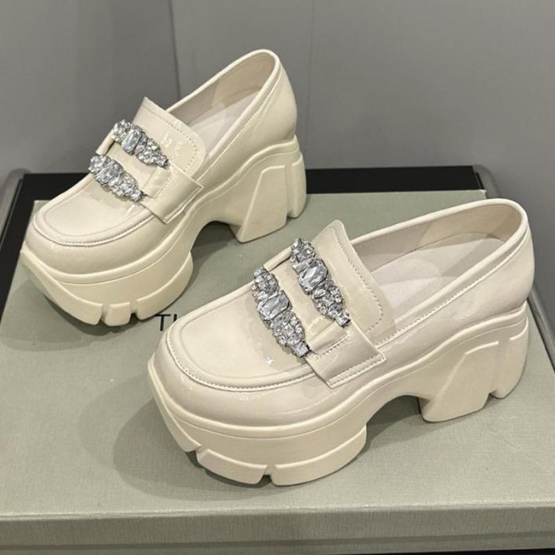 Fashion Thick-soled Mary Jane Platform Loafer Inner High Heel British Leather Shoes Women Thick Bottom Sponge Bottom Non-slip
