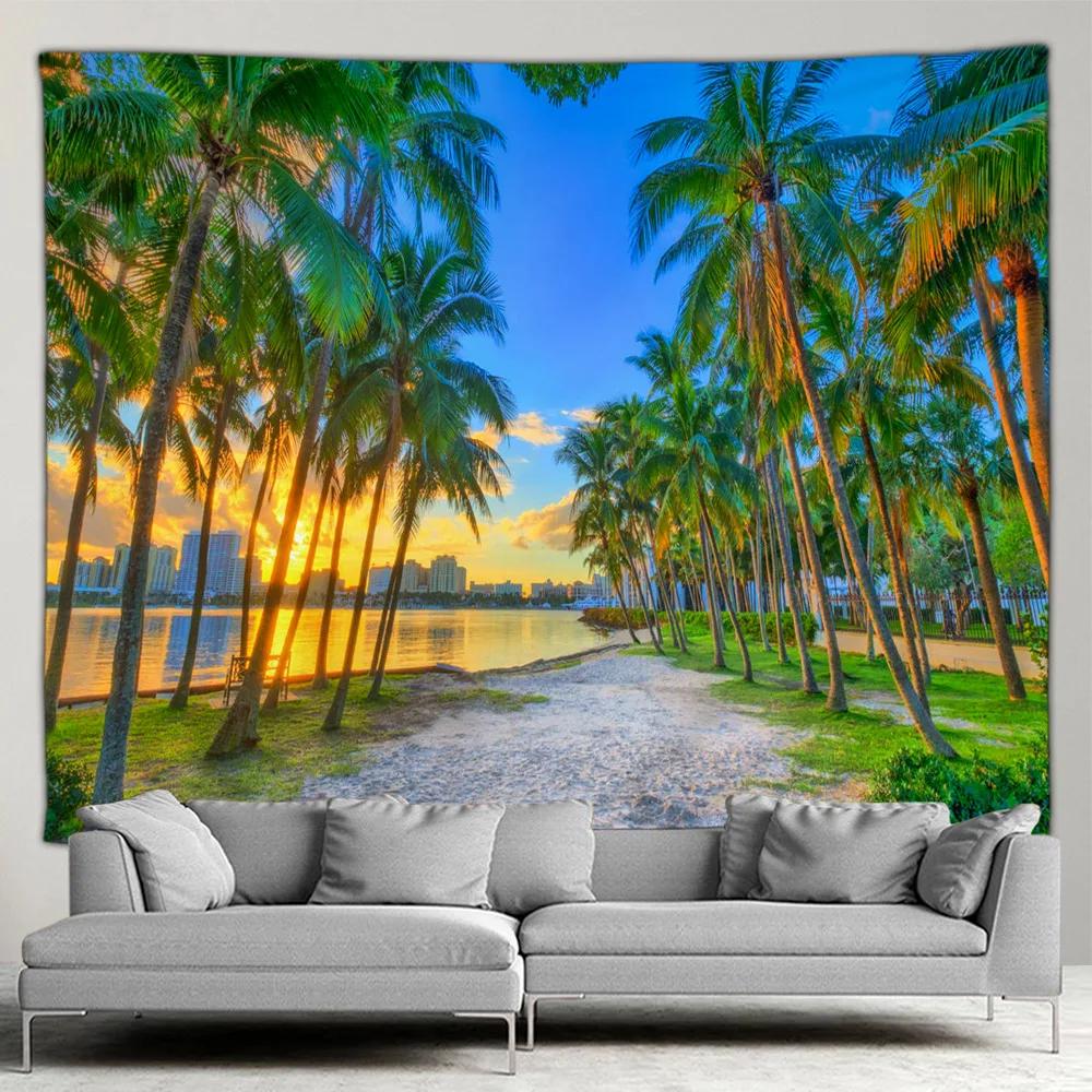 HD-Ocean Landscape Tapestry, Beach Wall and Palm Tree Art for Living Room, Bedroom or Outdoor Home Decor
