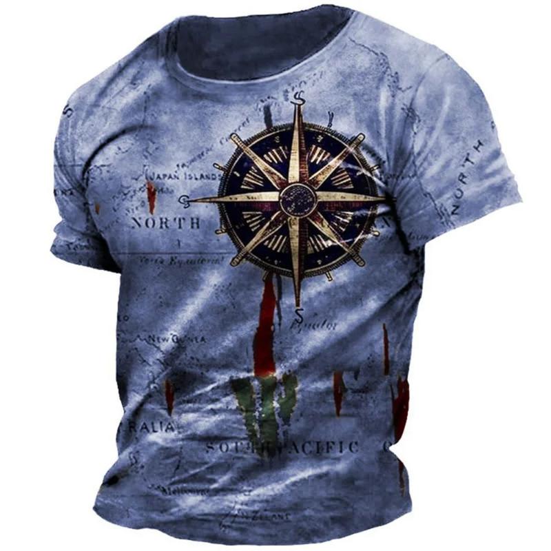 Vintage Men's T-shirt Summer Short Sleeve O-neck 3D Anchors Print Top Tee Shirt Oversized Men's Clothing Casual Streetwear