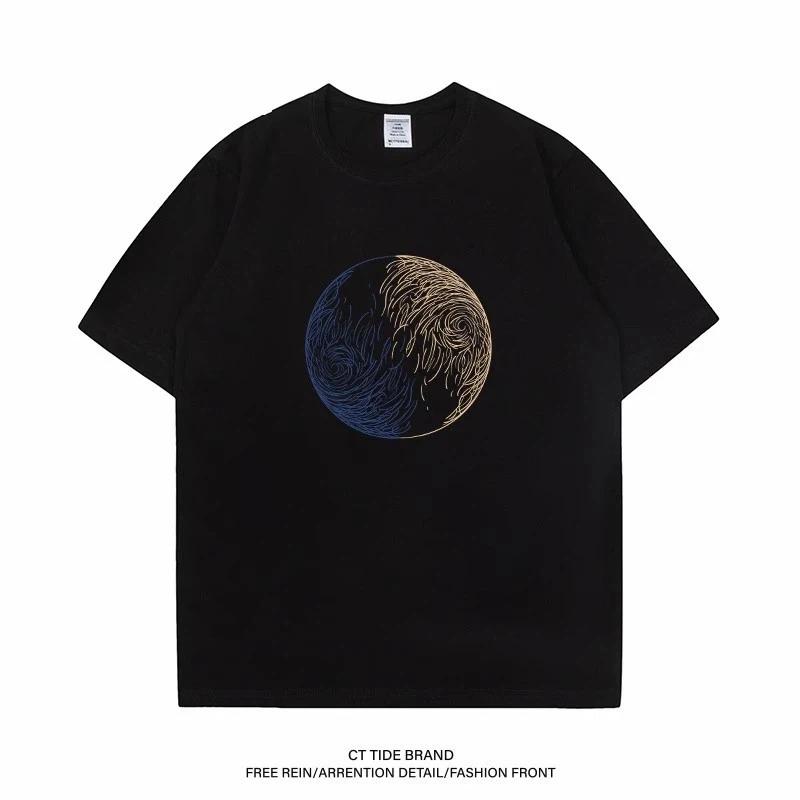 

Mens Casual Gradient Planet Print Short Sleeve T Shirt S чорний