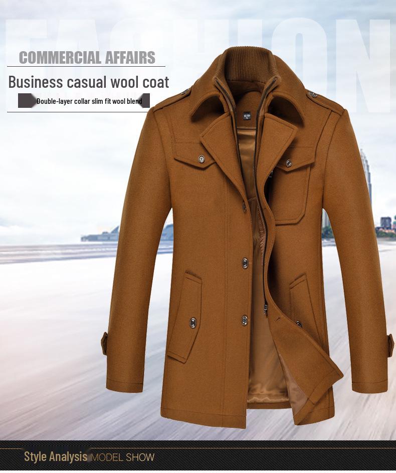Men's Slim Fit Woolen Trench Coat - Thickened Winter Overcoat and Jacket, Plus Sizes Available