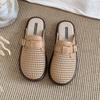 Fashion Flat Half Slippers Genuine Leather 2025 Summer Soft-soled Casual Women's Sandals Large  Hollow Out Female Slides Buckle