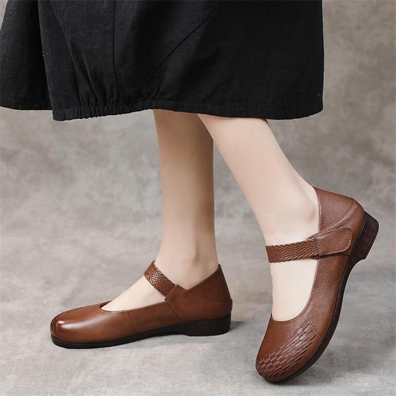 Mode Frühling Neue Flache Mutterschuhe Echtes Leder Lässige Damenschuhe Rindsleder Flacher Ausschnitt Damen Einzelne Schuhe