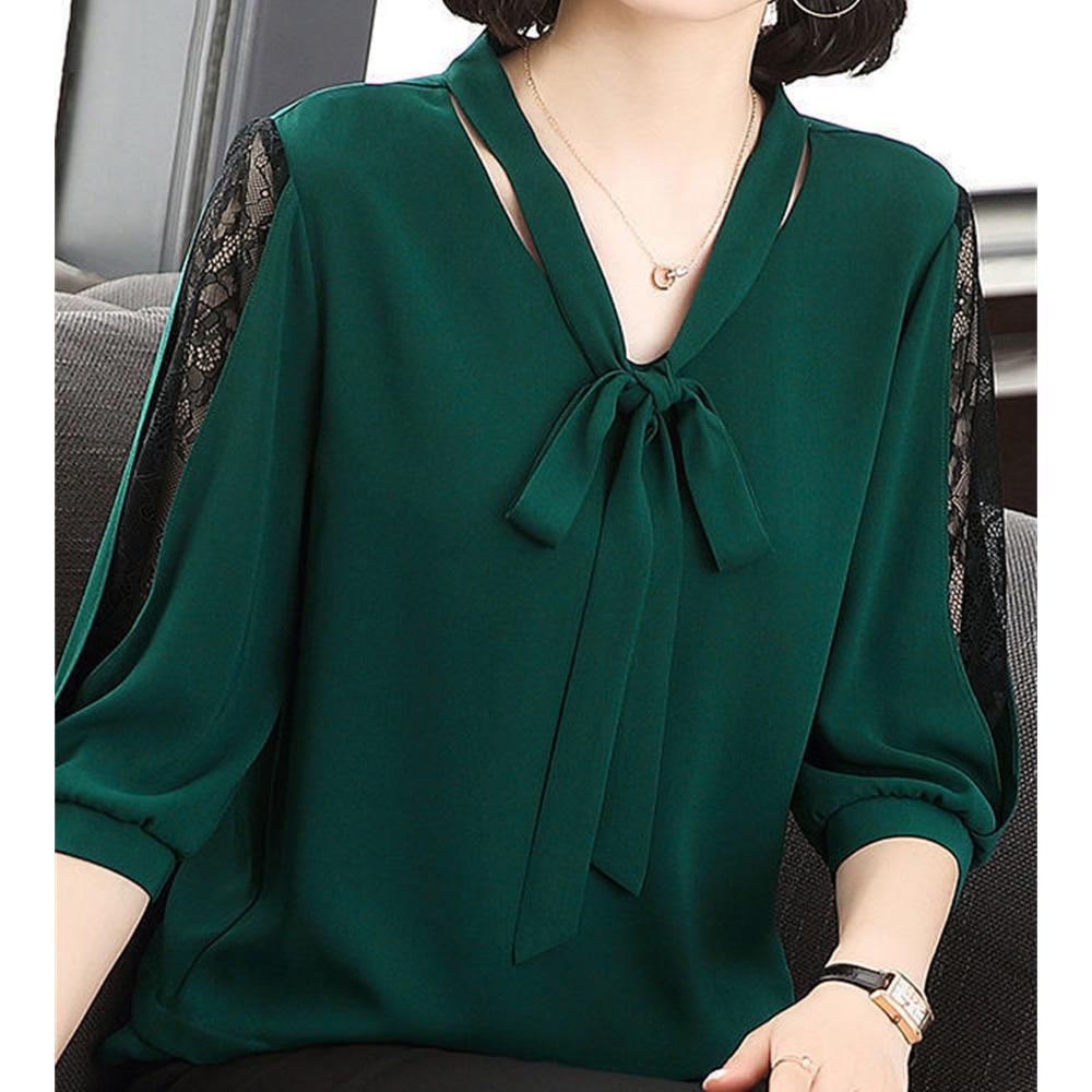 Women's Spring Summer Blouse Top Ladies Casual Lace Collar Loose Lace Half Sleeve Blouse