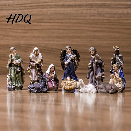 Holy Family Statue Set 11 Pcs Christmas Nativity Scene Set, Resin Mini Figurines Tabletop Decor, Home Decor Angel Shepherd Animals Statues, Religious
