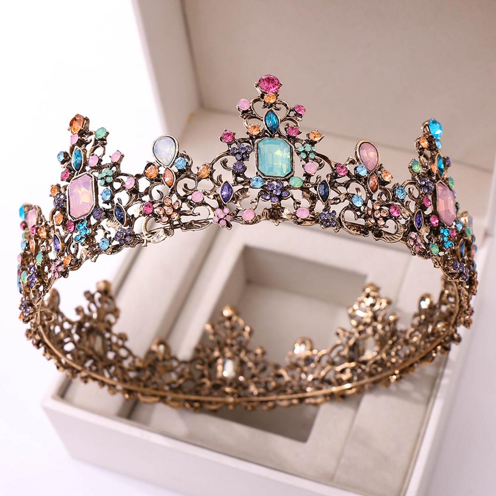 Vintage Baroque Princess Crown For Girls Luxury Round Queen Crown Hair Accessories For Wedding Birthday Cosplay Party