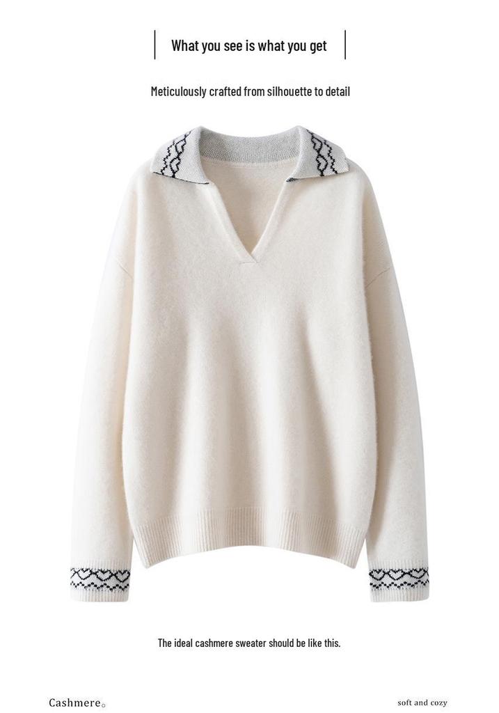Cozy Slimming Cashmere Knit Women's Pullover Sweater - Soft, Skin-Friendly, Perfect for Autumn/Winter