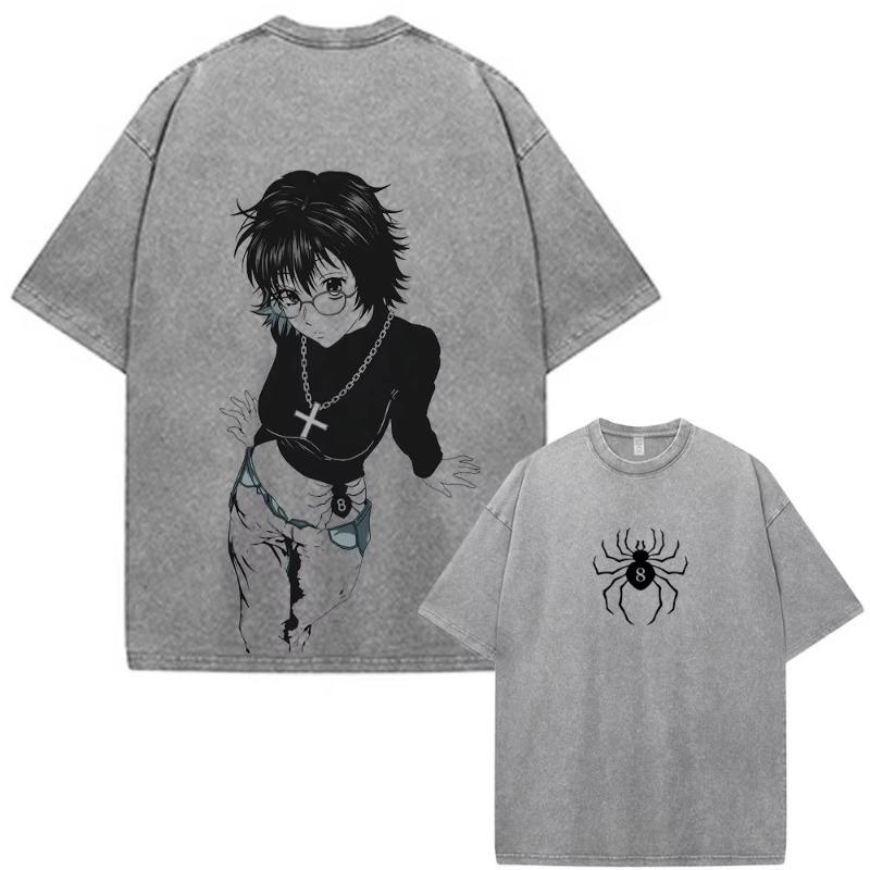Anime Hunter X Hunter Chrollo Lucilfer Phantom Troupe Vintage Gewaschenes T-Shirt Mode Locker Baumwolle Kurzarm T-Shirt