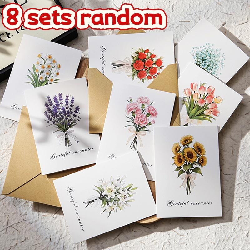 1/4/8 sets Flower Bouquet Cards with Envelopes for Thank You, Wedding, Valentine, Christmas, Birthday, Parents, Wife, Teacher