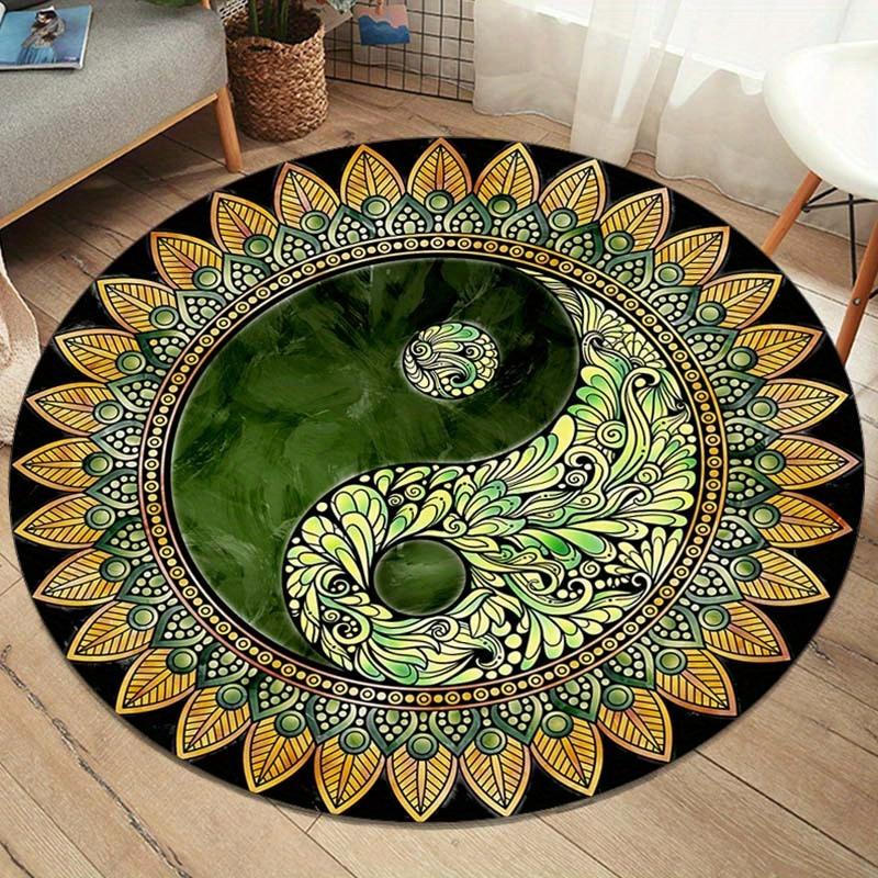 

1pc A vibrant Yin Yang Mandala round rug - with its intricate black and yellow pattern, perfect for living room or bedroom decor 100x100cm