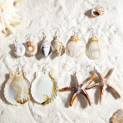 Boho Seestern Muschel Tropfen Ohrringe für Frauen Conch Jakobsmuschel Sommer Strand Schmuck Zubehör