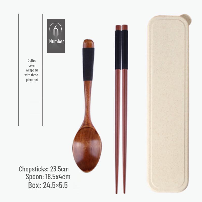 Japanese Style Portable Wooden Chopsticks & Spoon Set Size 6