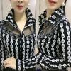 Blouse Tops Offce Lady Shirts Summer Lace Chiffon Shirts Women's Lapel Stitching Printing Buttons Female Blusas Chemises Fleurs