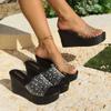 2026 Summer Elegant Women Slip on Platform Wedges Rhinestone Plus Size Shoes for Women 35-42 Women Fashion Slippers