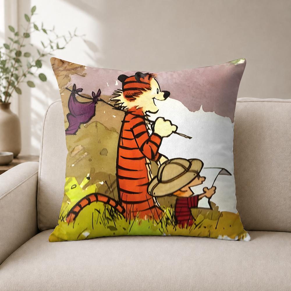 Anime Ccalvin And Hobbes Cushion Cover Wrinkleresistant Short Plush Cushion Covers Breathable Machinewashable