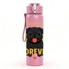 1PC Love You Forever Black Pug 750ml Color Plastic Sports Water Bottle Leakproof Flip Straw Lid Suitable for Sports Office Home Use