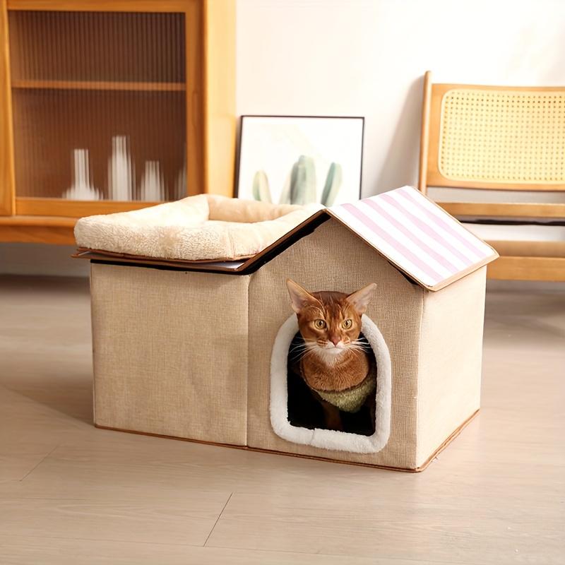 2-in-1 Cat House with Removable Bed - Large All-Season Warm Pet Villa for Indoor & Outdoor Use, Cozy Durable Cat Furniture