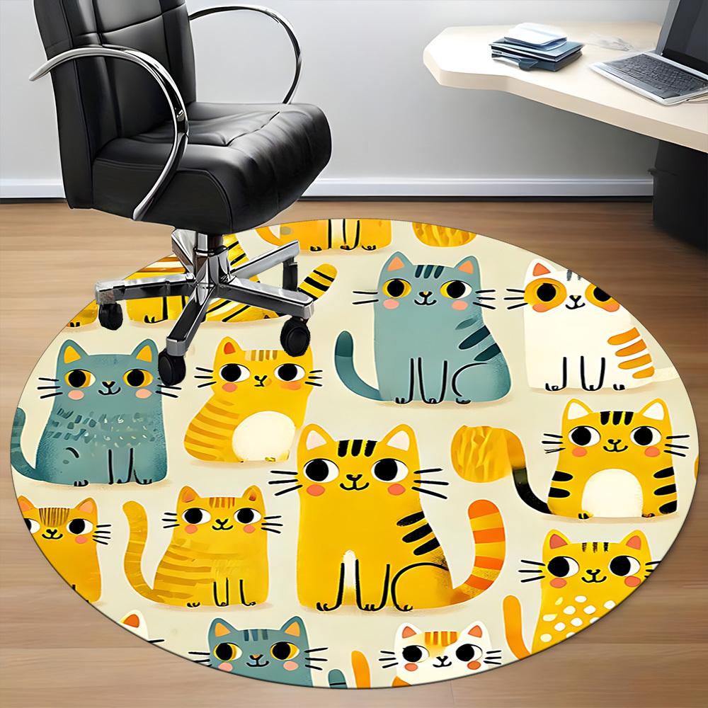 1 szt. Okrągły dywanik biurowy z motywem kota, Mata wewnętrzna odpowiednia do biura, Pod krzesła biurowe, Sypialnia, Salon, Wystrój domu, Dekoracja pokoju