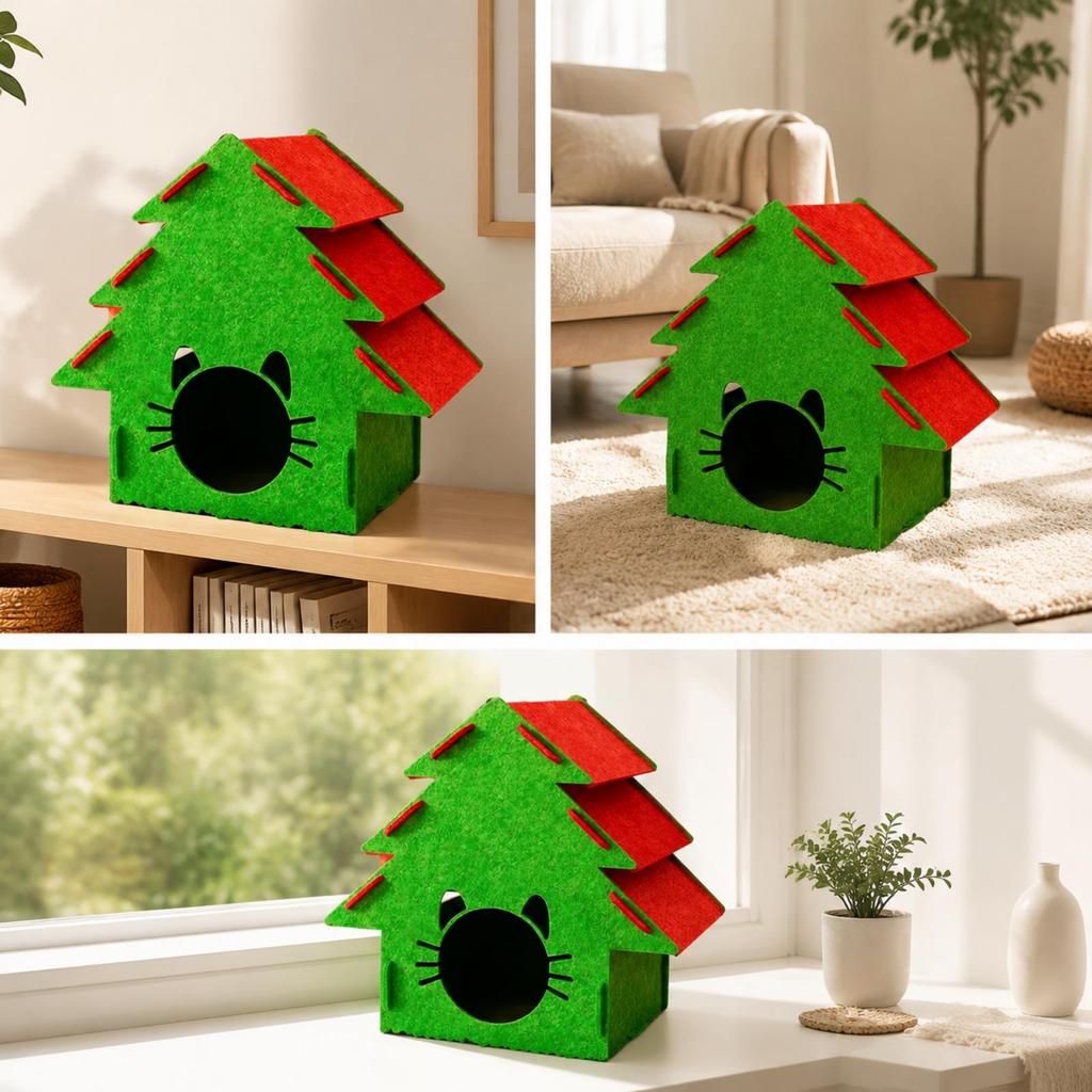 Christmas Tree Shaped Cat House Sturdy for Seasonal Home Décor, Indoor Cats