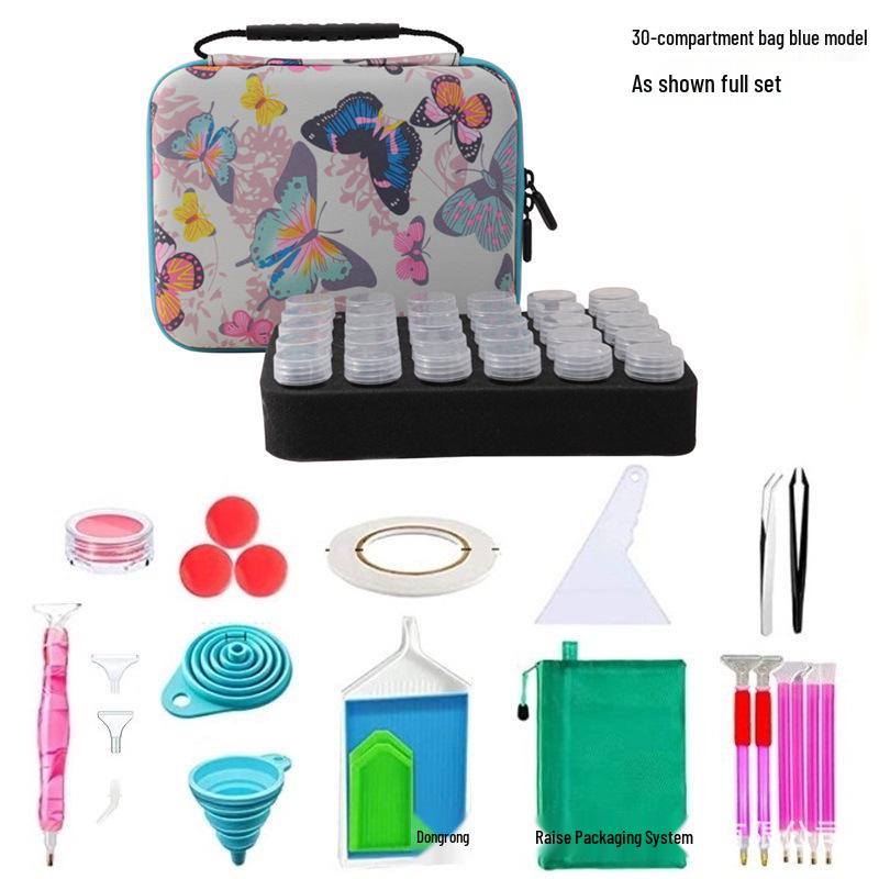 60-Grid Storage Bag for Diamond Painting Drills with Bottles and Dotting Tool Kit