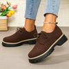 Women Plus Size Lace Up Mid Heel Loafers Round Toe British Style New Autumn Leather Shoes
