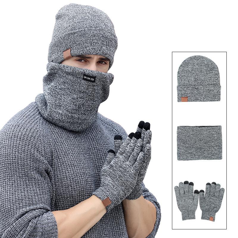 Custom Outdoor Warm Man Acrylic Knitted Winter Beanie Hat Scarf Gloves Set