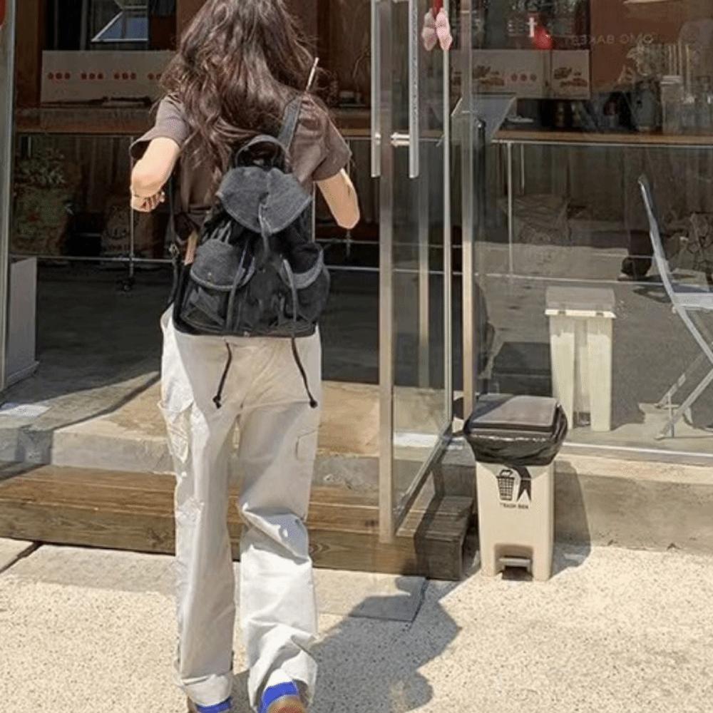 Vintage Shoulder Bag Canvas Travel Bag Lightweight Denim Backpack  School