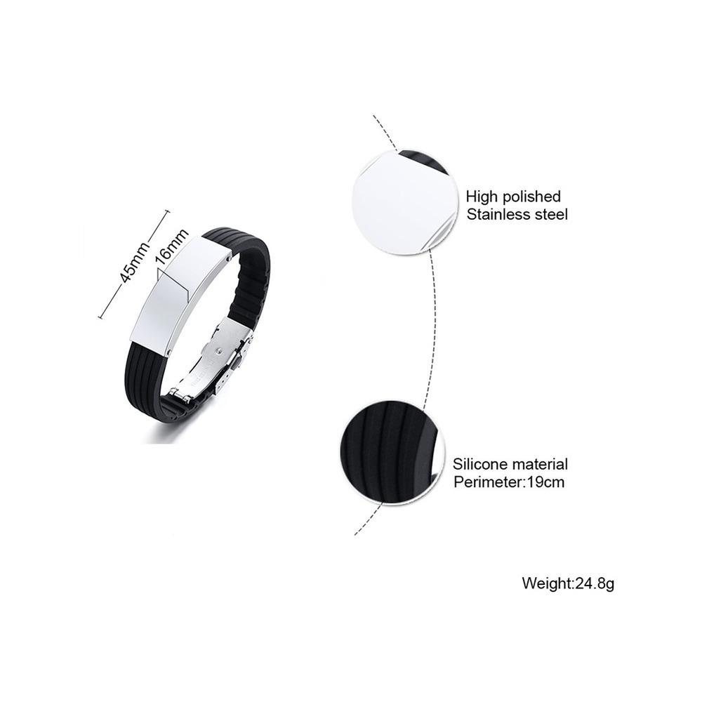 Customize 16mm Slicone Bracelets for Men Boys,Stainless Steel Tag Personalized Name Family Love Bangle Father DAD Husband Gifts