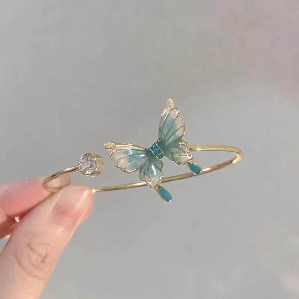 Green butterfly bracelet niche design sense Chinese temperament jewelry female girlfriend jewelry new