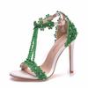 Summer Beige Green Pearl Open Toe Stiletto High Heels Bride Wedding Shoes Large Size Banquet Dress Female Sandals Big Size
