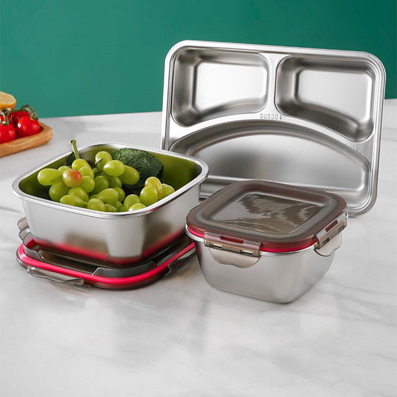 Zagęszczony stal nierdzewna 304 Lunchbox I Talerz Szkolna Stołówka Pudełko Świeżości 2/3/4/5 Przegródek Kempingowy Bento Box Z Pokrywką