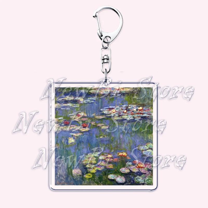 Hot Impressionism Art Keychain for Accessories Bag Van Gogh Monet Mona Lis Oil Painting Pendant Chain Ring Keyring Jewelry Gifts