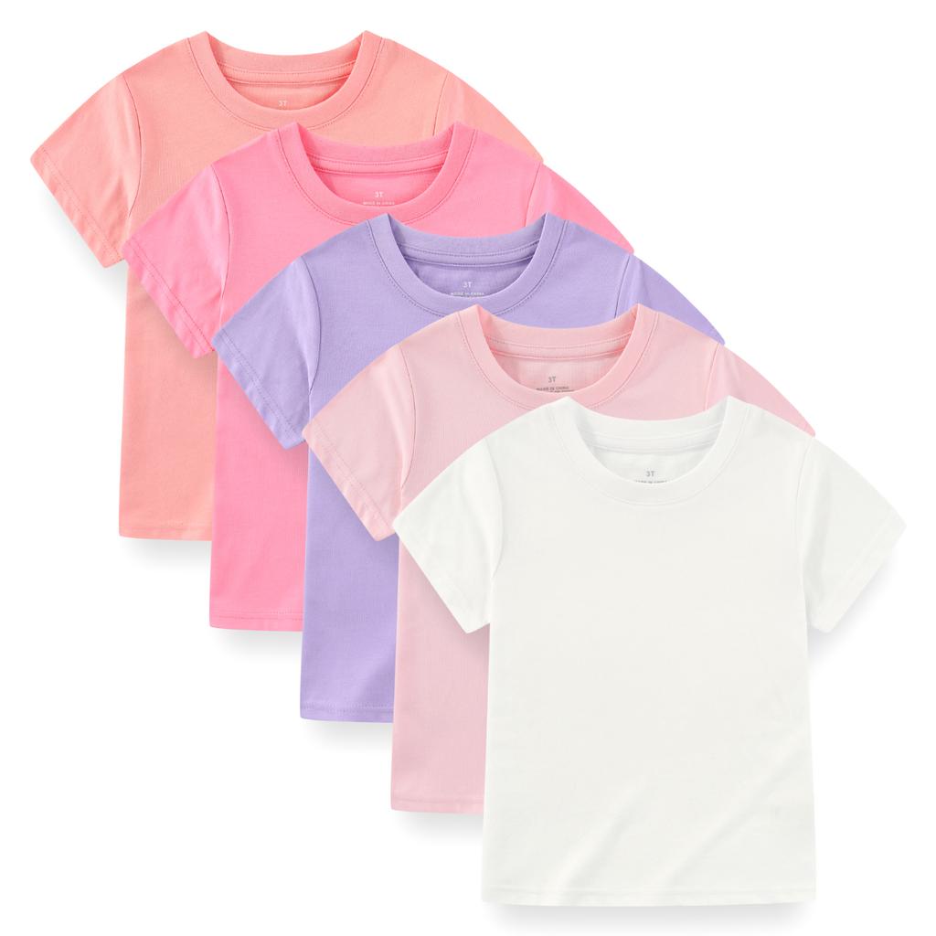 KIDDIEZOOM 5 Pcs Fashionable and Comfortable Short Sleeved T-shirt for Infants and Young Children, Boys and Girls, 100% Pure Cotton Newborn Clothing