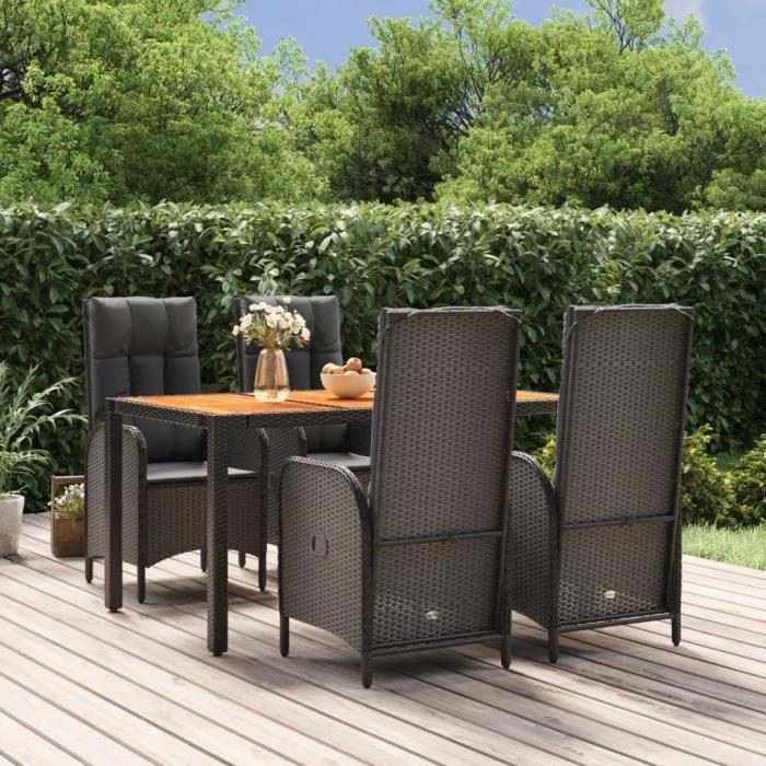 VidaXL Garden Dining Furniture and Cushions 5pcs Black Wicker 3185070