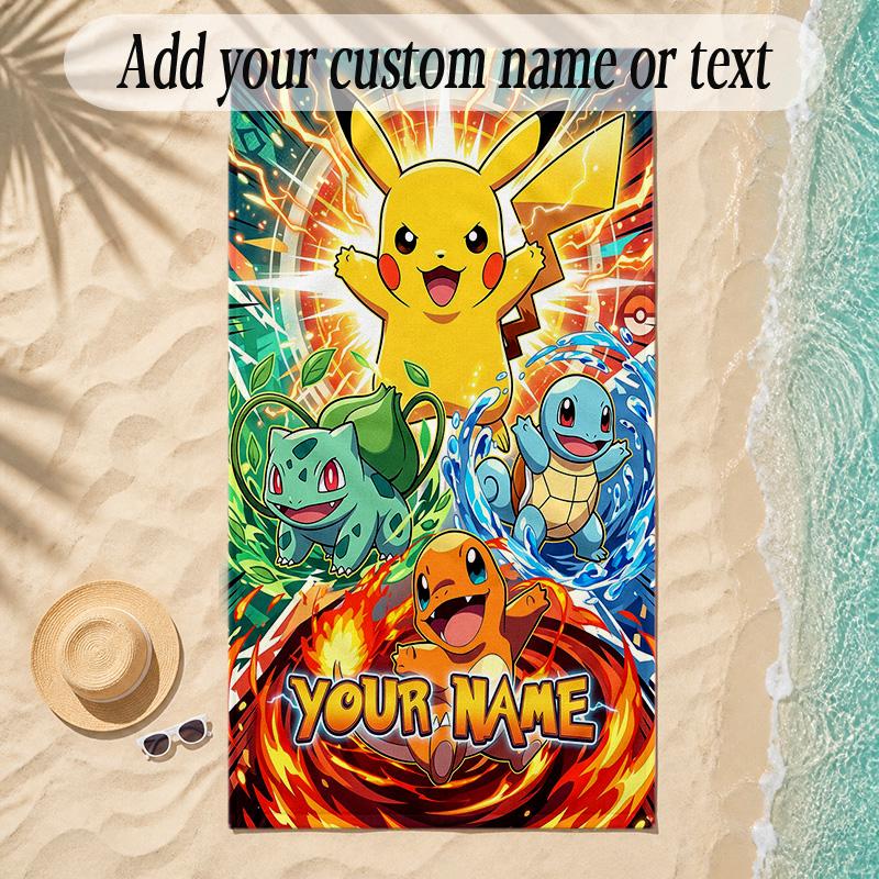 Beach TowelPokémon Custom Name Text Personalized Soft Towel for Beach Pool Indoor Home Decor Gift