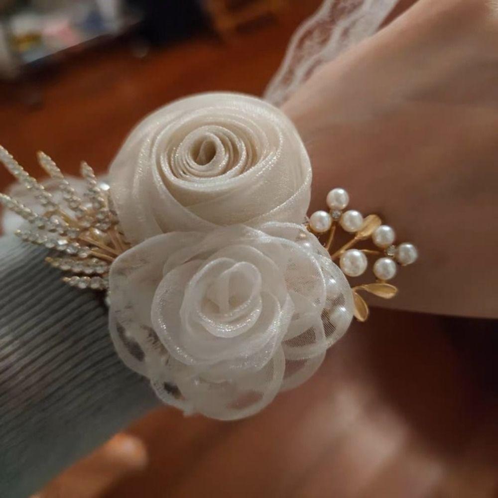 Exquisite Silk Ribbon Bracelet Bride Wrist Flower Wedding Wrist Flower Bridesmaid Floral Wristlet