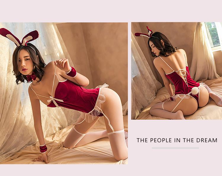 Sexy Christmas Bunny Lingerie Set: Temptation Bow & See-Through Stockings