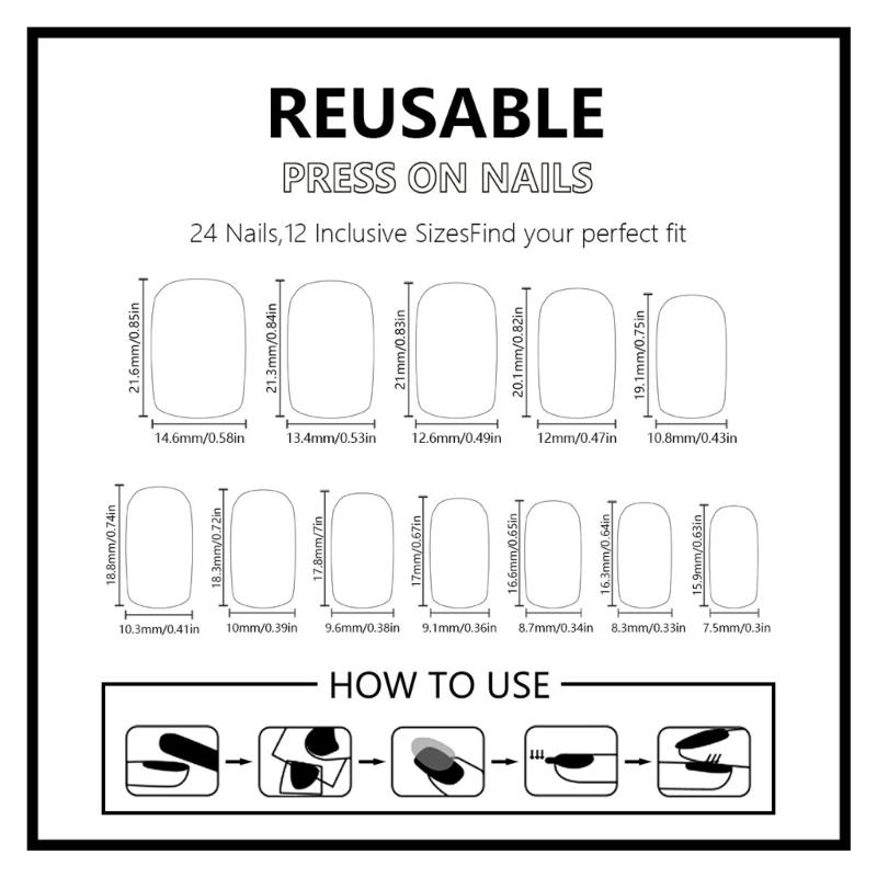 24 Pcs Gradient Artificial Nail Short Square Full Cover False Nail Glossy Stick on Nail Coconut Tree Press On Nail